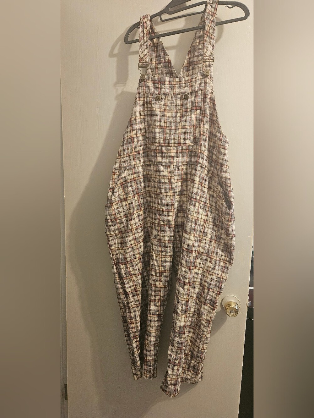 Jaded Gypsy Plaid Cotton Overalls Jumpsuit - Beige Multi